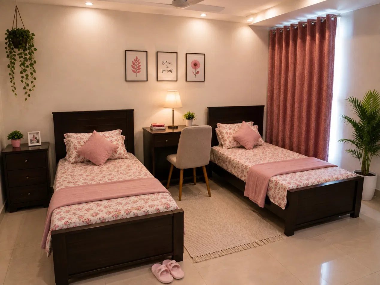 Twin bed cubicle room at The Velvet Rose